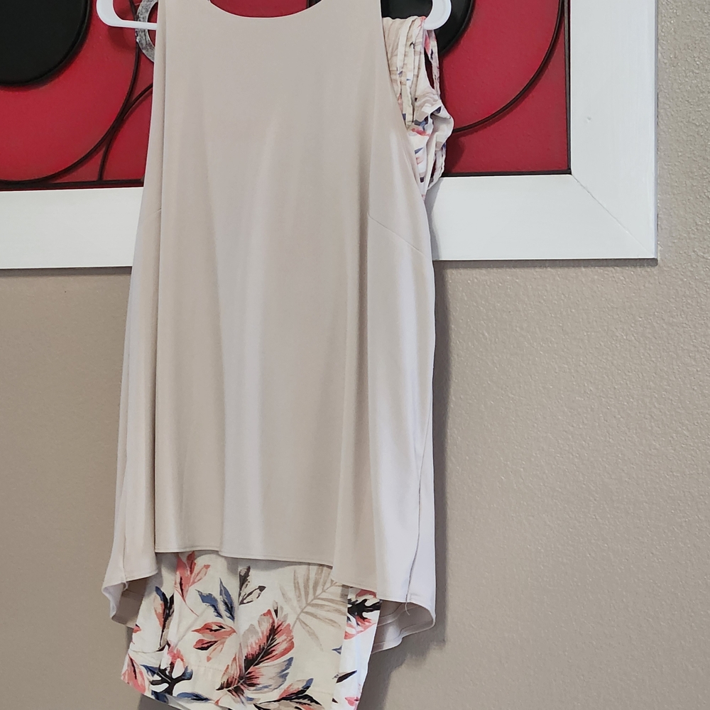 Briggs New York Cream with Floral Design Pants With A Solid Flowing Express Tank